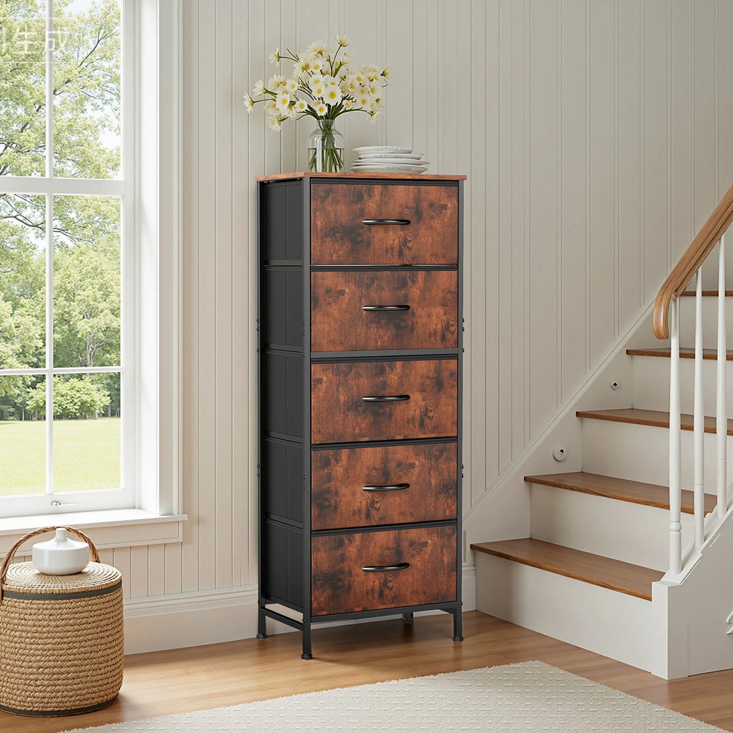 JHK 5 Drawer Dresser Wardrobe Steel Frame Bedroom Furniture