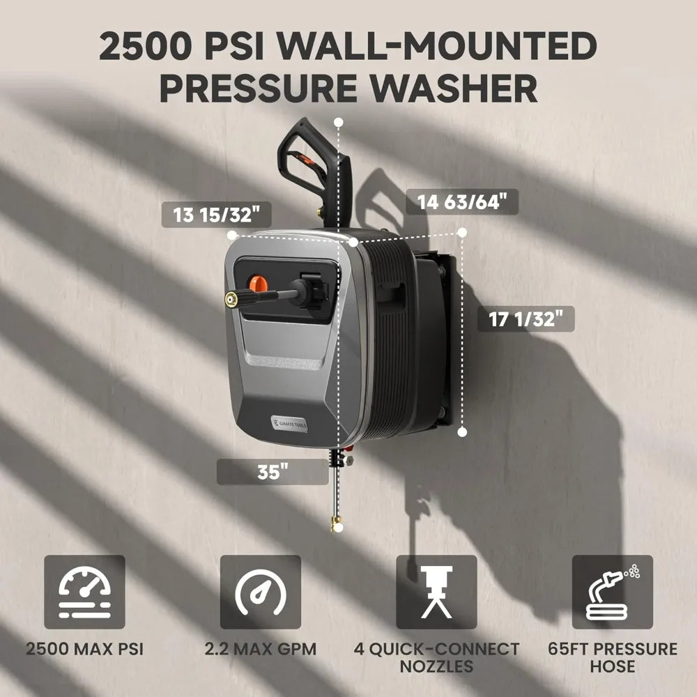 2500 PSI Pressure Washer with Foam Cannon, 65 FT Hose & 4 Nozzles for Cars/Patios/Driveways