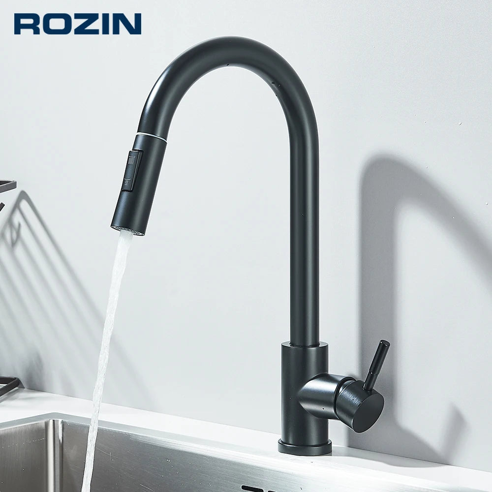 Rozin Deck Mounted Flexible Pull Out Kitchen Faucet Hot Cold