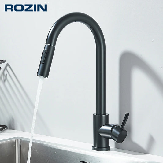Rozin Deck Mounted Flexible Pull Out Kitchen Faucet Hot Cold