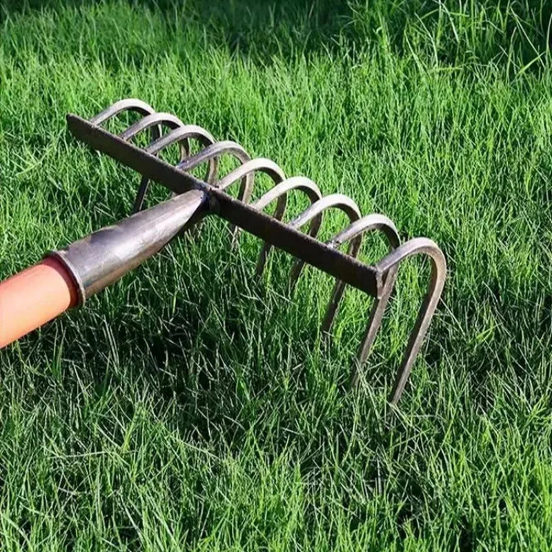 Ninetooth Nail Rake Garden Tool With Wood Handle Manganese Steel