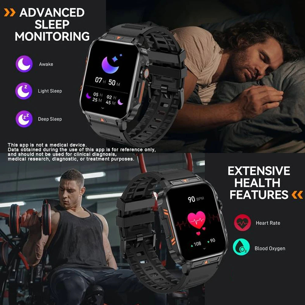 Senbono Military Smartwatch Bluetooth Call Heart Rate IP68 Waterproof