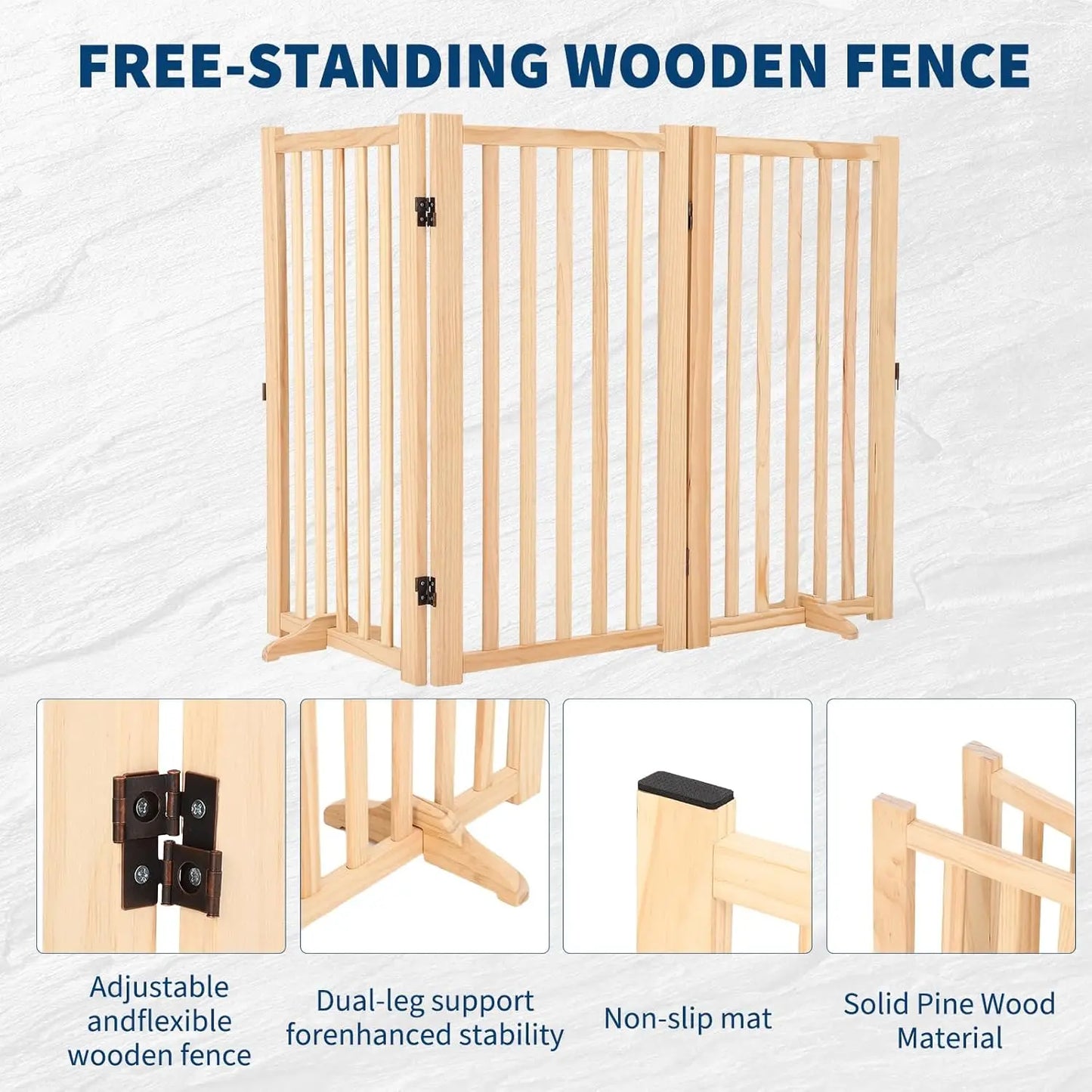 Freestanding Dog Gate, Foldable Pet Gate with Support Feet, Indoor Dog Fence for The House,Doorways, Stairs，Expandable Pet Fence