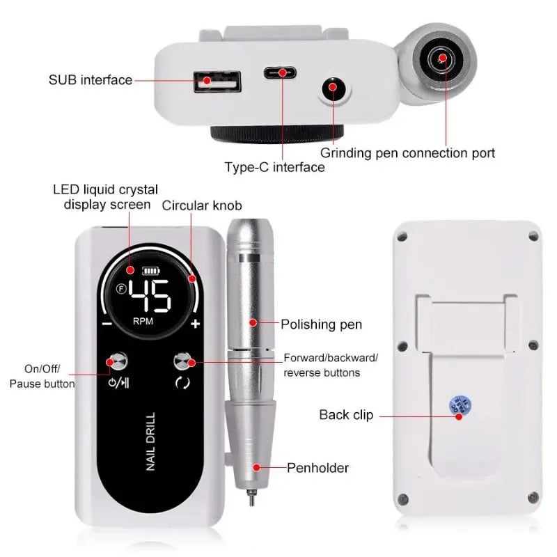 Professional 45000RPM Electric Portable Nail Drill Machine For Manicure