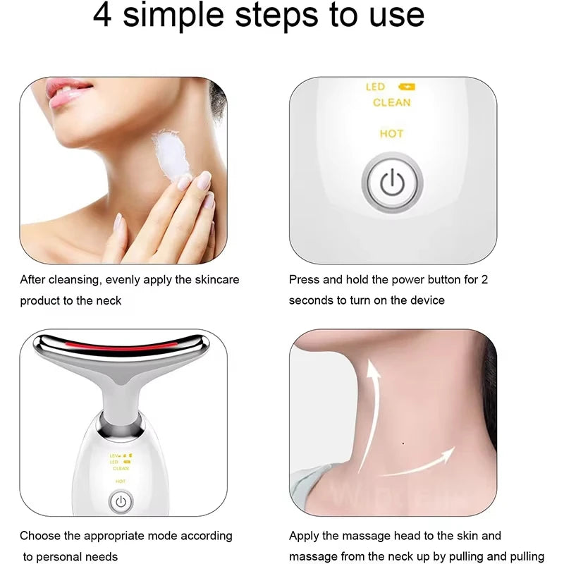Seven Colors LED Facial Neck Beauty Device With Vibration Massage