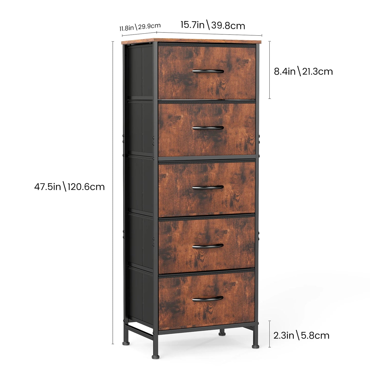 JHK 5 Drawer Dresser Wardrobe Steel Frame Bedroom Furniture