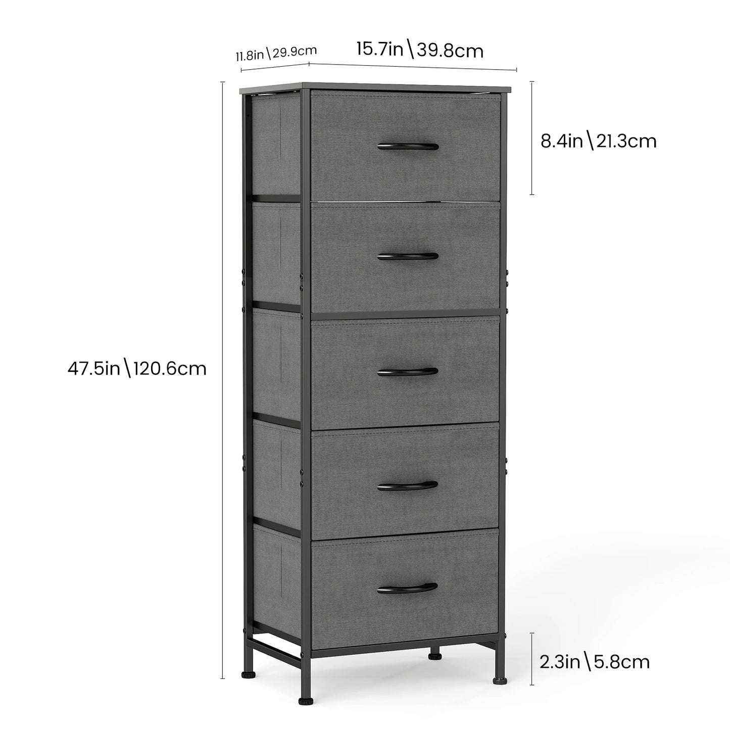 JHK 5 Drawer Dresser Wardrobe Steel Frame Bedroom Furniture
