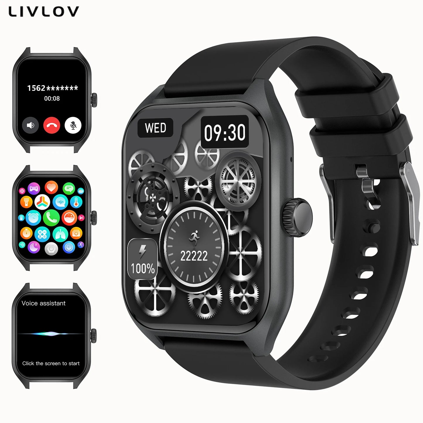 LIVLOVCP AI Voice Assistant Smartwatch Sleep Heart Rate Monitor 100 Sports
