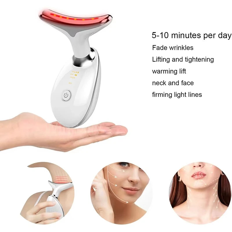 Seven Colors LED Facial Neck Beauty Device With Vibration Massage