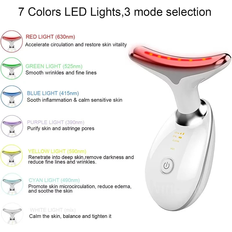 Seven Colors LED Facial Neck Beauty Device With Vibration Massage