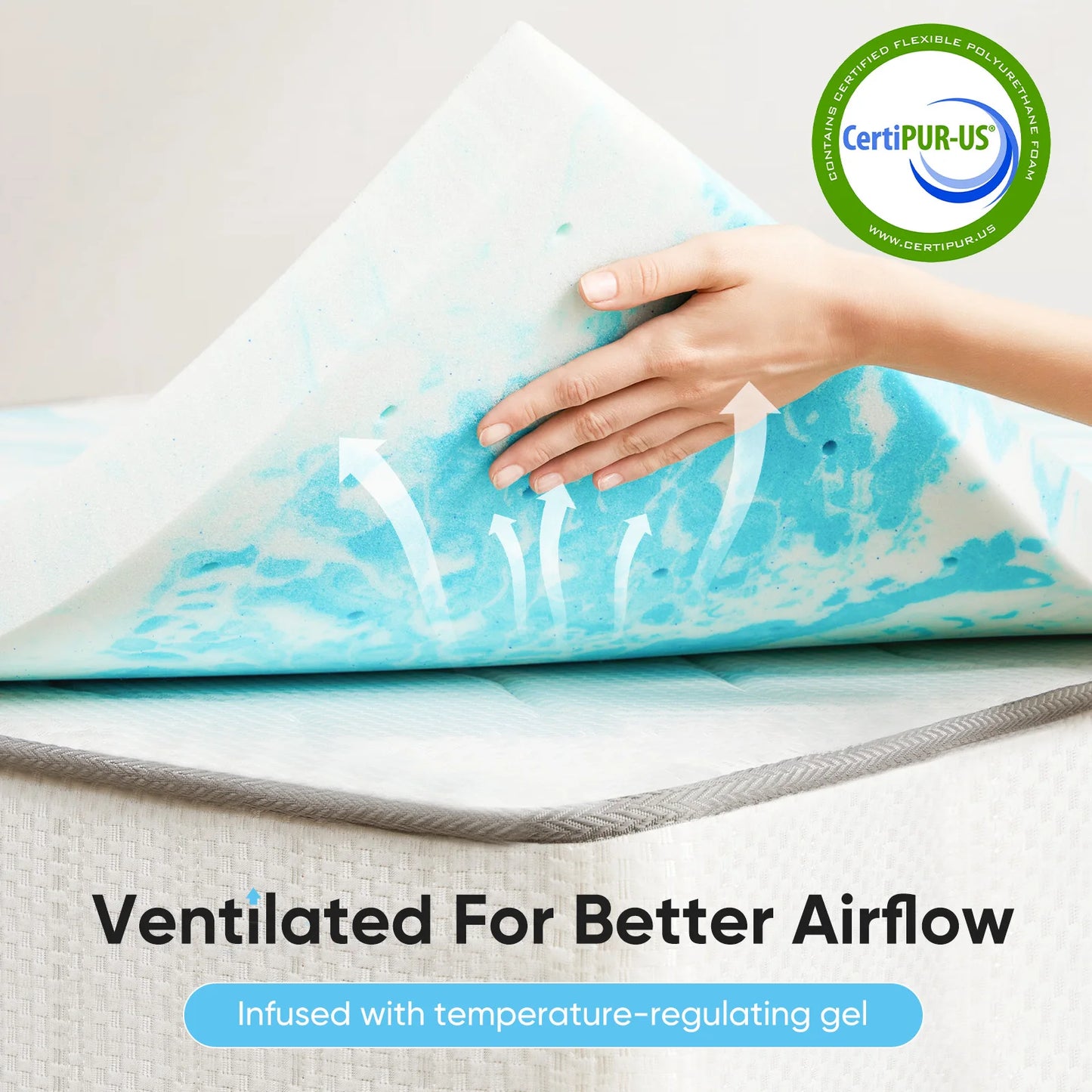 JHK Gel Memory Foam Mattress Topper For Cooling Comfort