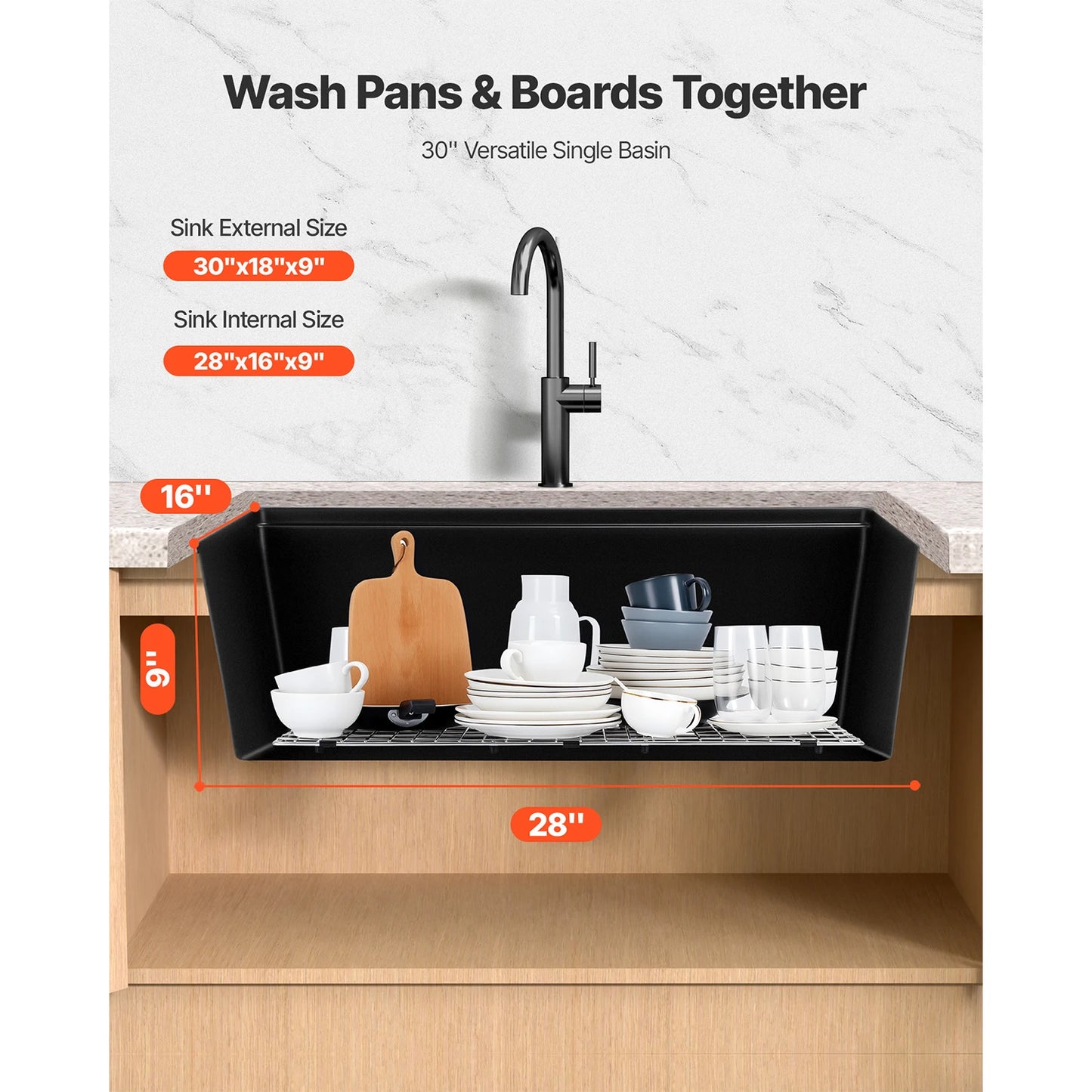 SucceBuy Granite Kitchen Sink Workstation Undermount Single Bowl