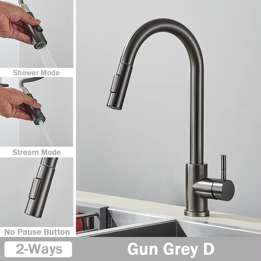 Rozin Deck Mounted Flexible Pull Out Kitchen Faucet Hot Cold